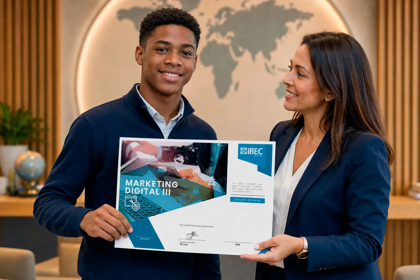 Participante recibiendo una credencial de IBEC